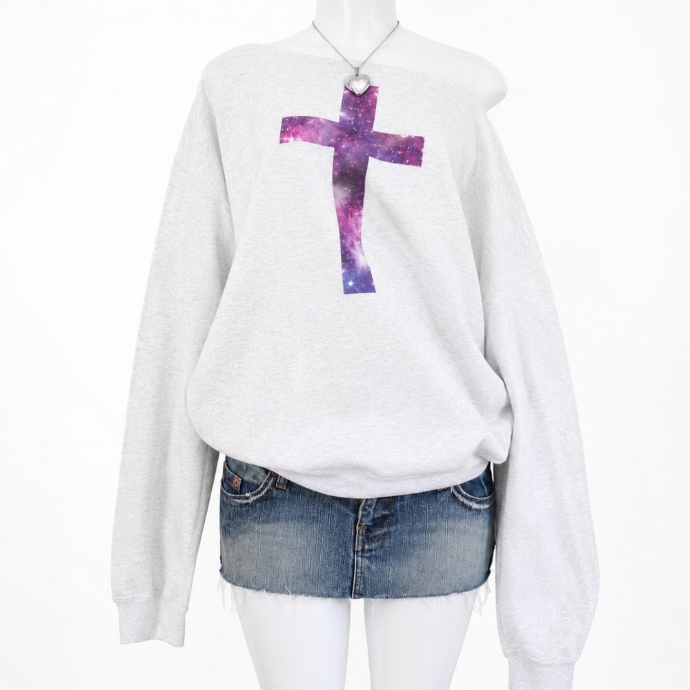 y2k purple galaxy cross graphic sweatshirt